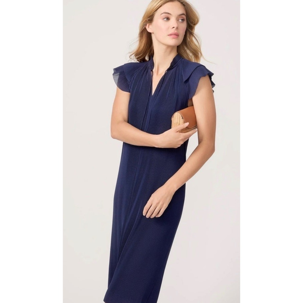 J.McLaughlin Aisha Dress Navy Blue Micro-Pleated Flutter Sleeve Midi Small NEW - Picture 13 of 14